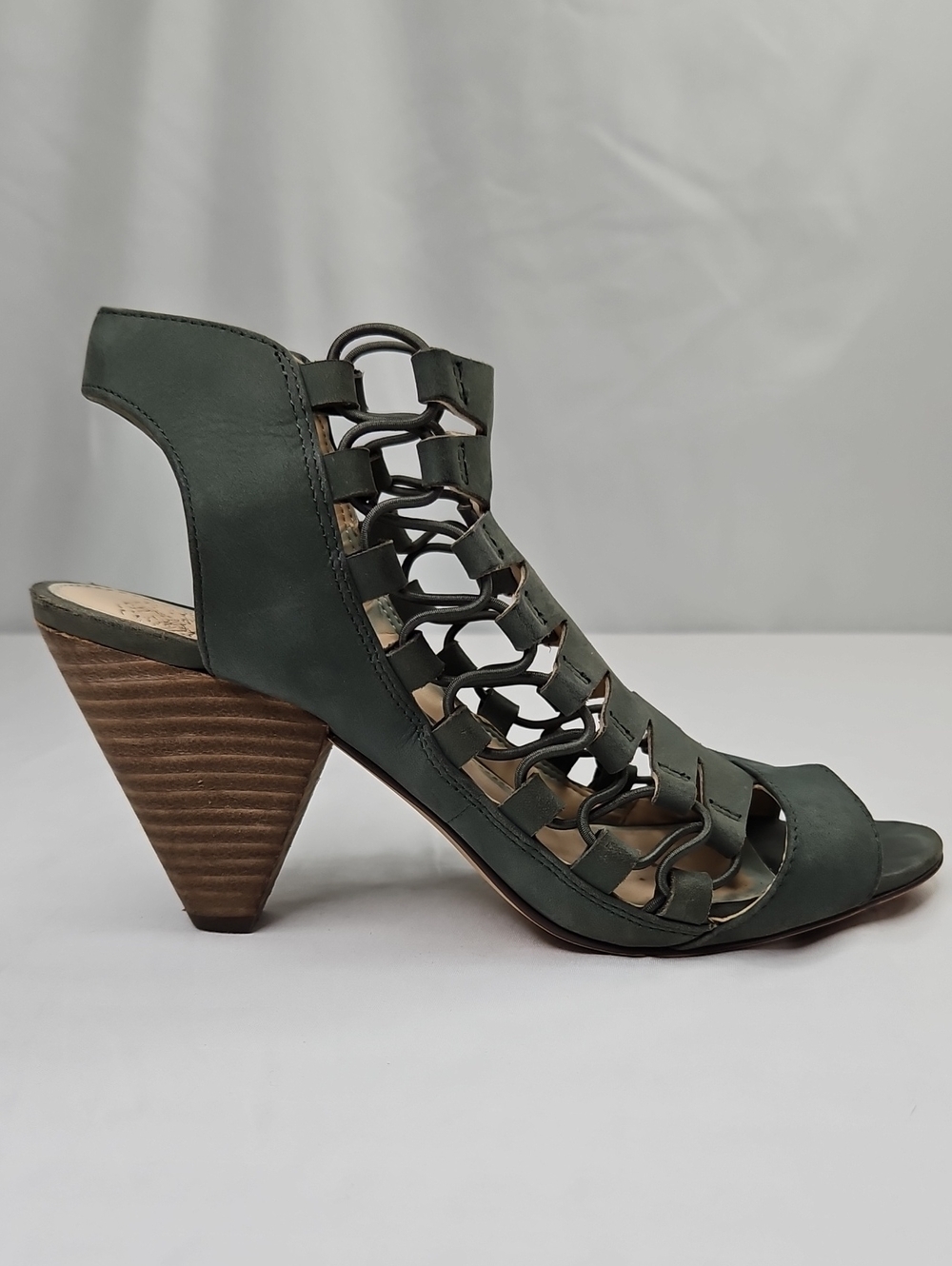 Vince Camuto Olive Green Cutout Block Wedge Sandals Size 7